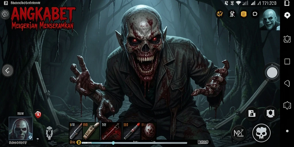 Screenshot gameplay ANGKABET menampilkan suasana menyeramkan yang mendebarkan.