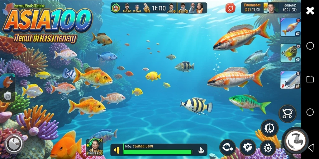 Tampilan gameplay ASIA100 dengan aksi menembak ikan yang mendebarkan.